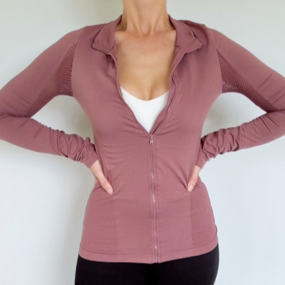 PINK Victoria’s Secret mauve seamless mesh full zip knit track jacket small - Picture 2 of 14